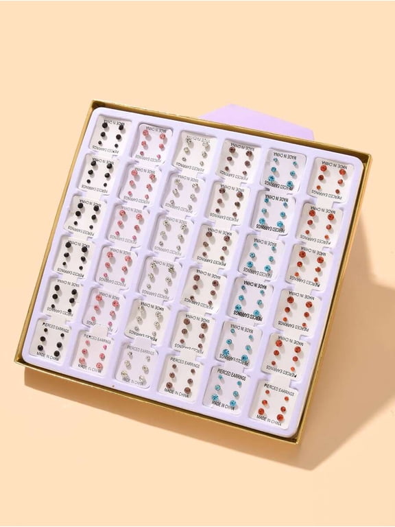 108-Piece Multicolor Crystal Stud Earrings Set In Gift Box For Women
