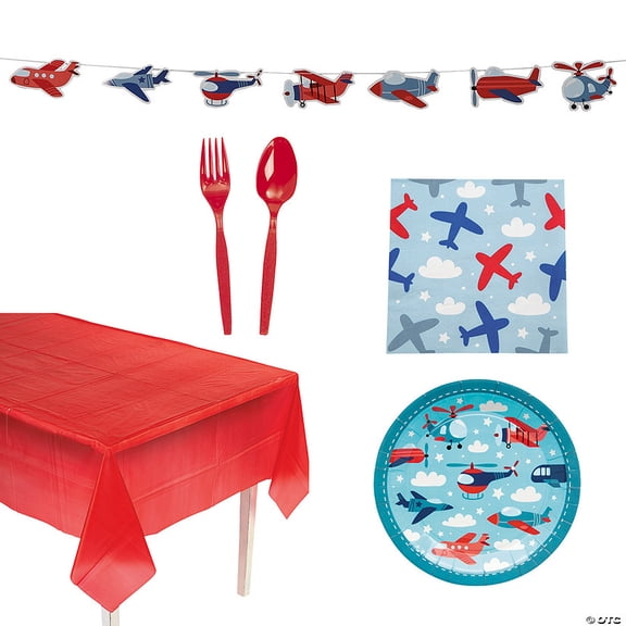 108 Pieces Airplane Party Disposable Tableware & Decorating Kit for 24 Guests