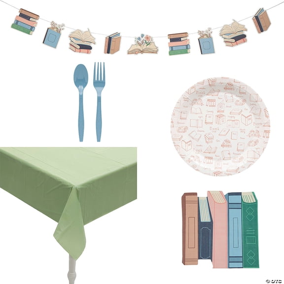 108 Pieces Book Club Disposable Tableware Decorating Kit for 24 Guests