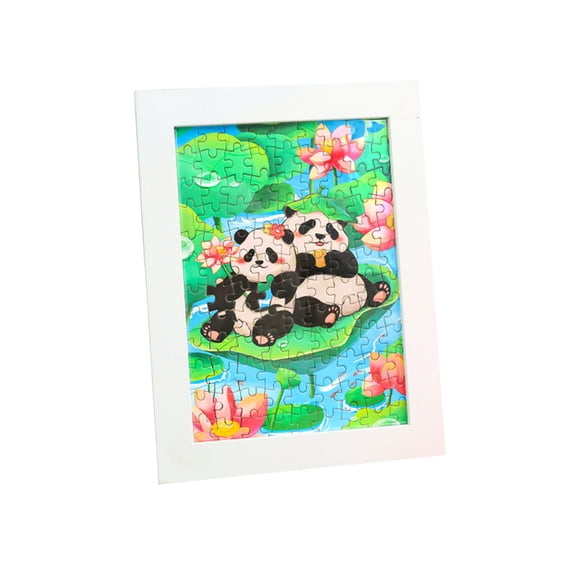 108 Pieces Cute Pandas Jigsaw with Photo Frame, Panda Puzzle for Adult Children, Challenging Family Game for Wedding Birthday Gift, Paper