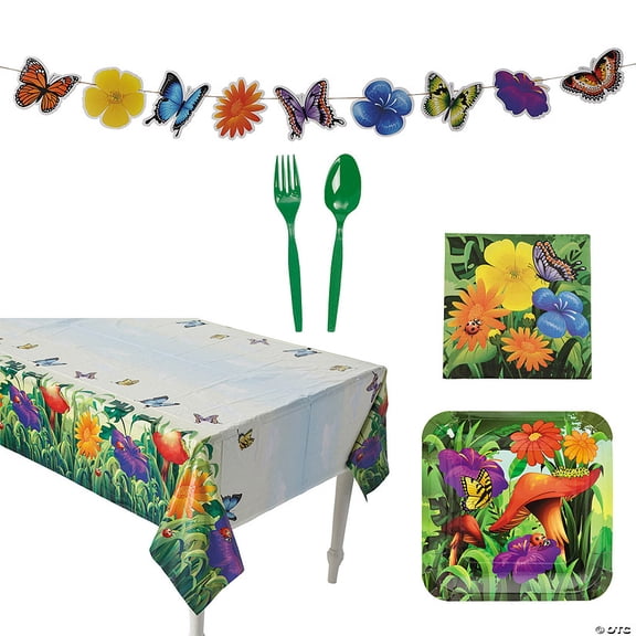108 Pieces Spring Garden Party Disposable Tableware Kit for 24 Guests