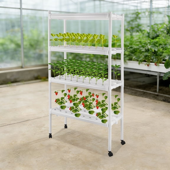 108 Plant Hydroponics Growing System, 4 Layers Smart Hydroponic Tower with Water Pump & Timer, PVC-U Pipes, Wheels, Indoor Outdoor Vegetable Fruit Garden Growing Kit
