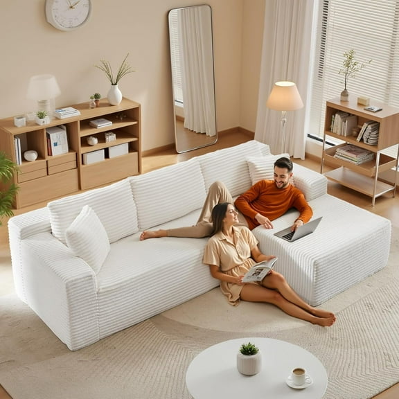 108" Sectional Couches for Living Room Cloud Couch Sofa with L-Shape Upholstered Boneless Couchs Modern Modular Sectional Couch with Chaise (Black)