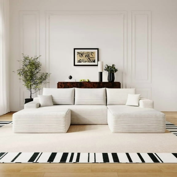 108" Sectional Couches for Living Room Cloud Couch Sofa with L-Shape Upholstered Boneless Couchs Modern Modular Sectional Couch with Chaise (Black)