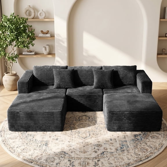 108" Sectional Couches for Living Room Cloud Couch Sofa with L&U-Shape Upholstered Boneless Couchs Modern Modular Sectional Couch with Ottomans