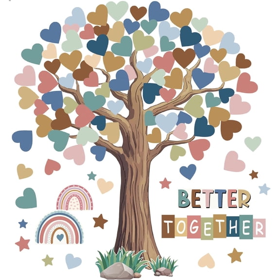 108 Sheet Tree Bulletin Board Set - Classroom Tree Bulletin Board Set Heart Cutouts Classroom Bulletin Wall Decor Supplies for School Elementary Teacher Chalkboards (Bohemian)