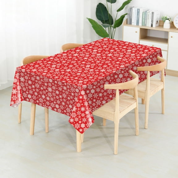 108" Snowflake Plastic Tablecloth - Disposable Holiday Party Decor for Christmas/Wedding (107.87x53.94in)