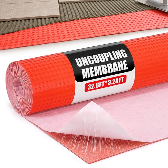 108 Sqft 32*3FT Uncoupling Membrane, 1/8''(3mm) Tile Underlayment Waterproof Tile Flooring Underlayment Membrane with Grid Structure for Bathroom, Shower, Kitchen, Basement and Floor Applications