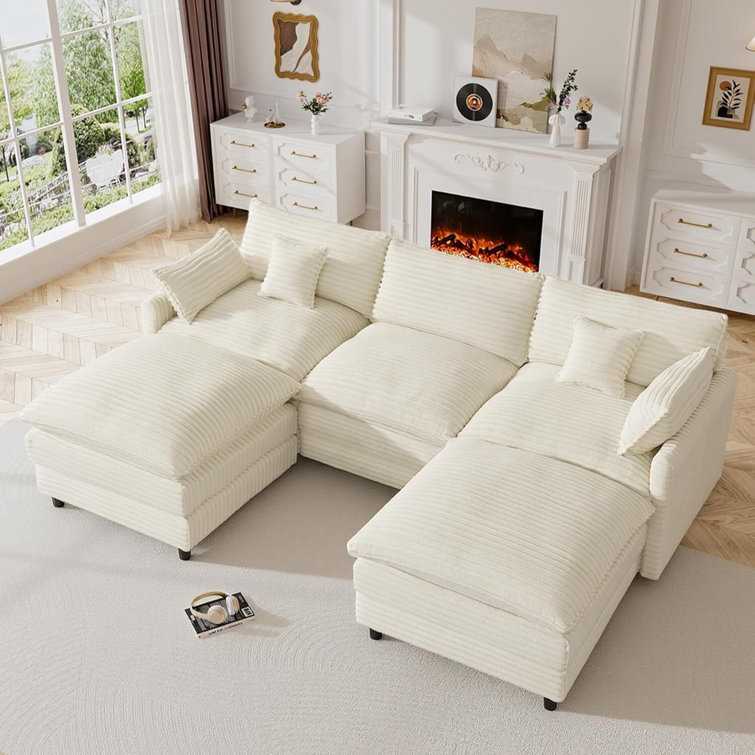 AISWORD 112" Modern L Shaped Modular Sectional Sofa, Cloud Sectional Deep Seat Couch, 4 Seater High-Density Memory Foam Couch Chenille Sofa, Boneless Couches for Living Room, No Assembly, White