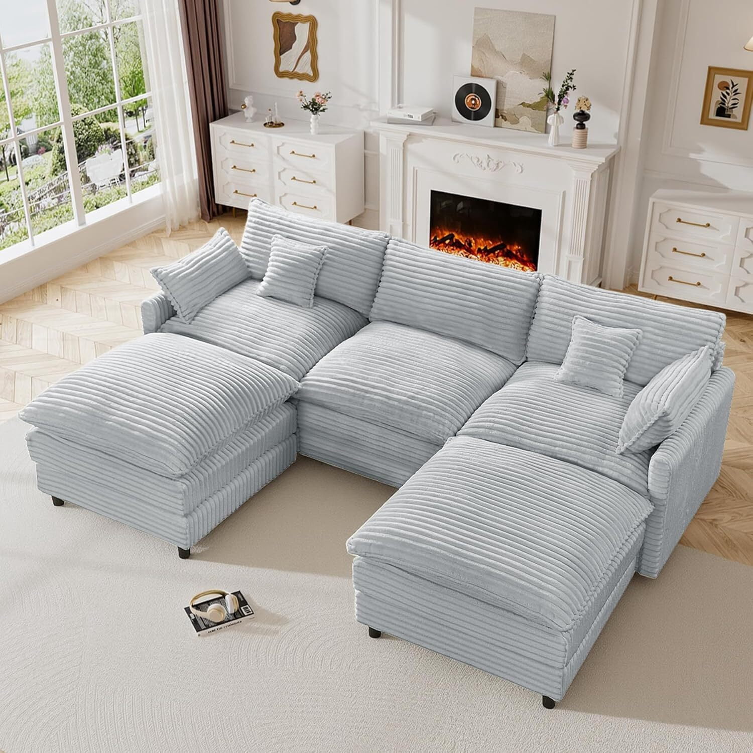 AISWORD 112" Modern L Shaped Modular Sectional Sofa, Cloud Sectional Deep Seat Couch, 4 Seater High-Density Memory Foam Couch Chenille Sofa, Boneless Couches for Living Room, No Assembly, Green