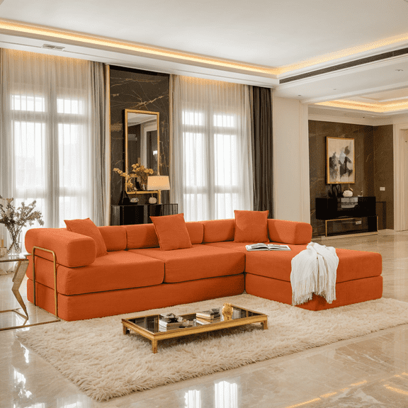 108"W Corduroy Convertible Floor Sofa Bed, Oversized Compression Sofa with Pillows, No Assembly Required, Futon Lazy Boneless Couch Sleeper Sofa with Pull Out Bed Modular Futon Couch, Living Room