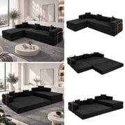 108" W Corduroy Convertible Futon Sofa Bed, Oversized Folding Sofa with Chaise & Pillows, No Assembly Required, Fixed-Shape Frame, Floor Lazy Boneless Couch for Living Room/Apartment