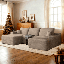 108" W Corduroy Sectional Boneless Cloud Couch with Chaise & Ottoman, No Assembly Required, U Shaped Modular Sectional Sofa, Cozy Fluffy Sofa for Living Room