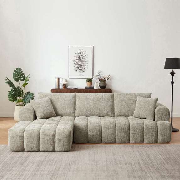 108" W Modular Sectionals Sofa,Cloud Boneless Couch with Chaise,Chenille Tufted Deep Seat L Shaped Couch,Modern Compression Foam Sofa for Living Room Bedroom,No Assembly Required(Left Facing,Blue)