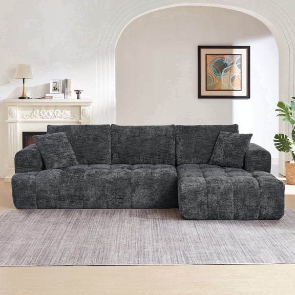108" W Modular Sectionals Sofa,Cloud Boneless Couch with Chaise,Chenille Tufted Deep Seat L Shaped Couch,Modern Compression Foam Sofa for Living Room Bedroom,No Assembly Required(Right Facing,Gray)