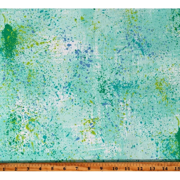 108" Wide Cotton Robert Kaufman Color Wheel Wideback Fun Modern Paint Splatter Look on Mint Fabric by the Yard (WELDX-21619-32)
