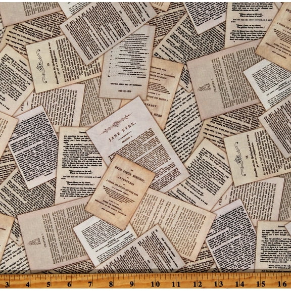 108" Wide Library of Rarities Jane Eyre Book Pages Quilt Backing Cotton Fabric Print by the Yard (SRKXD-19603-200VINTAGE)