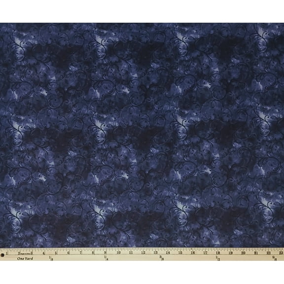 108" Wide MK Elegance Mook Fabrics Navy Swirls Quilt Backing Cotton Fabric Print by the Yard (139700)