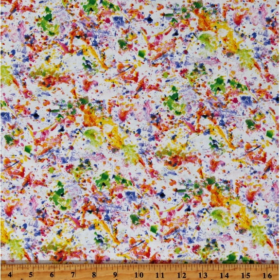 108" Wide Paint Splatter Multicolor Splotches on White Artistic Quilt Backing Cotton Fabric Print by the Yard (51537-1)