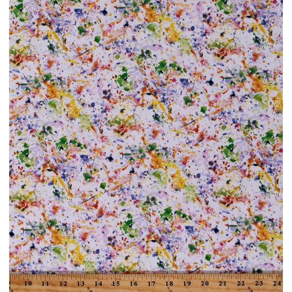 108" Wide Paint Splatter Multicolor Splotches on White Artistic Quilt Backing Digital Cotton Fabric Print by the Yard (51537)
