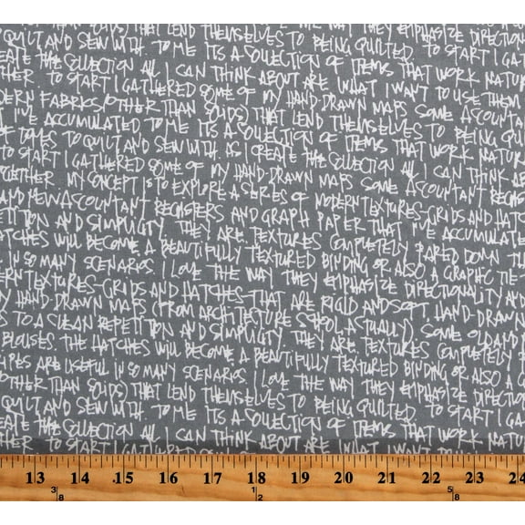 108" Wide Quilting Sewing Words Script on Pewter Gray Quilt Backing Cotton Fabric Print by the Yard (AFRX-18144-183)