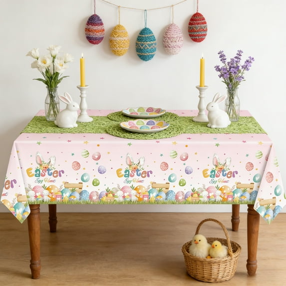 108 X 54 Inches Colorful Easter Tablecloth, Festive Rectangular Dining Table Cover, Stain Resistant Party Decor for Home Kitchen Restaurant Gathering