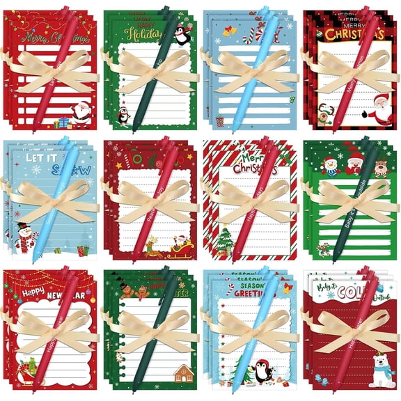 108 count Christmas Sticky Notes with Pen and Ribbon Bulk Red and Green Notepads Self-Adhesive Memo Pads Merry Christmas Note Pads for Employee Appreciation Gifts Xmas Holiday Supplies
