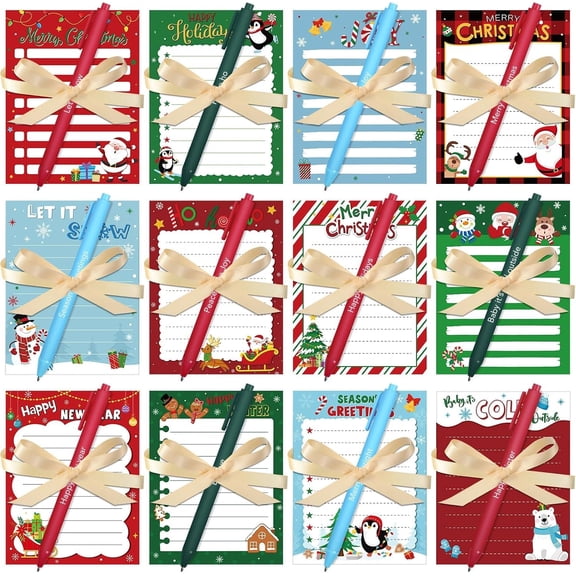 108 count Christmas Sticky Notes with Pen and Ribbon Bulk Red and Green Notepads Self-Adhesive Memo Pads Merry Christmas Note Pads for Employee Appreciation Gifts Xmas Holiday Supplies