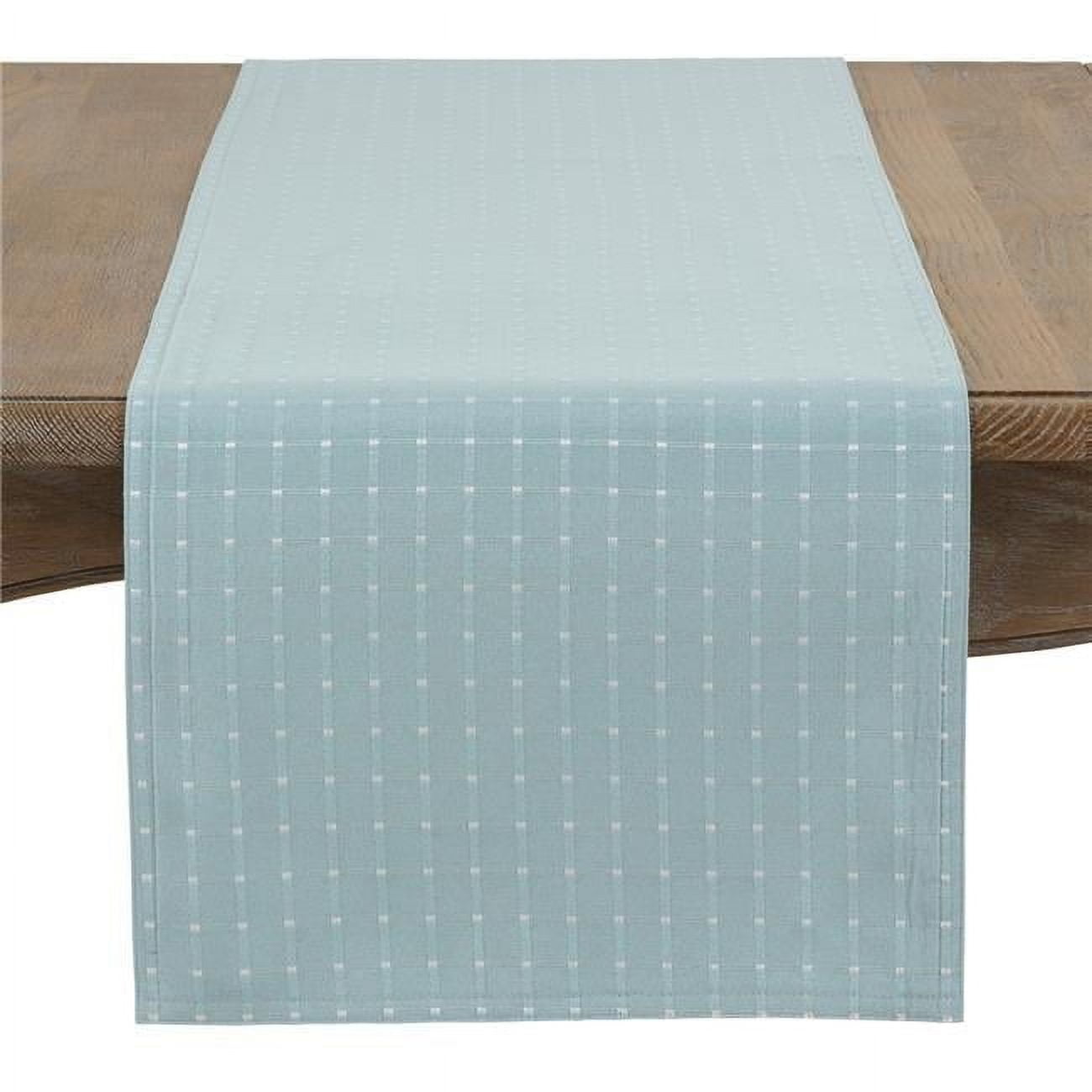 Aqua Cotton Blend Stitched Line Table Runner, 16" x 108"