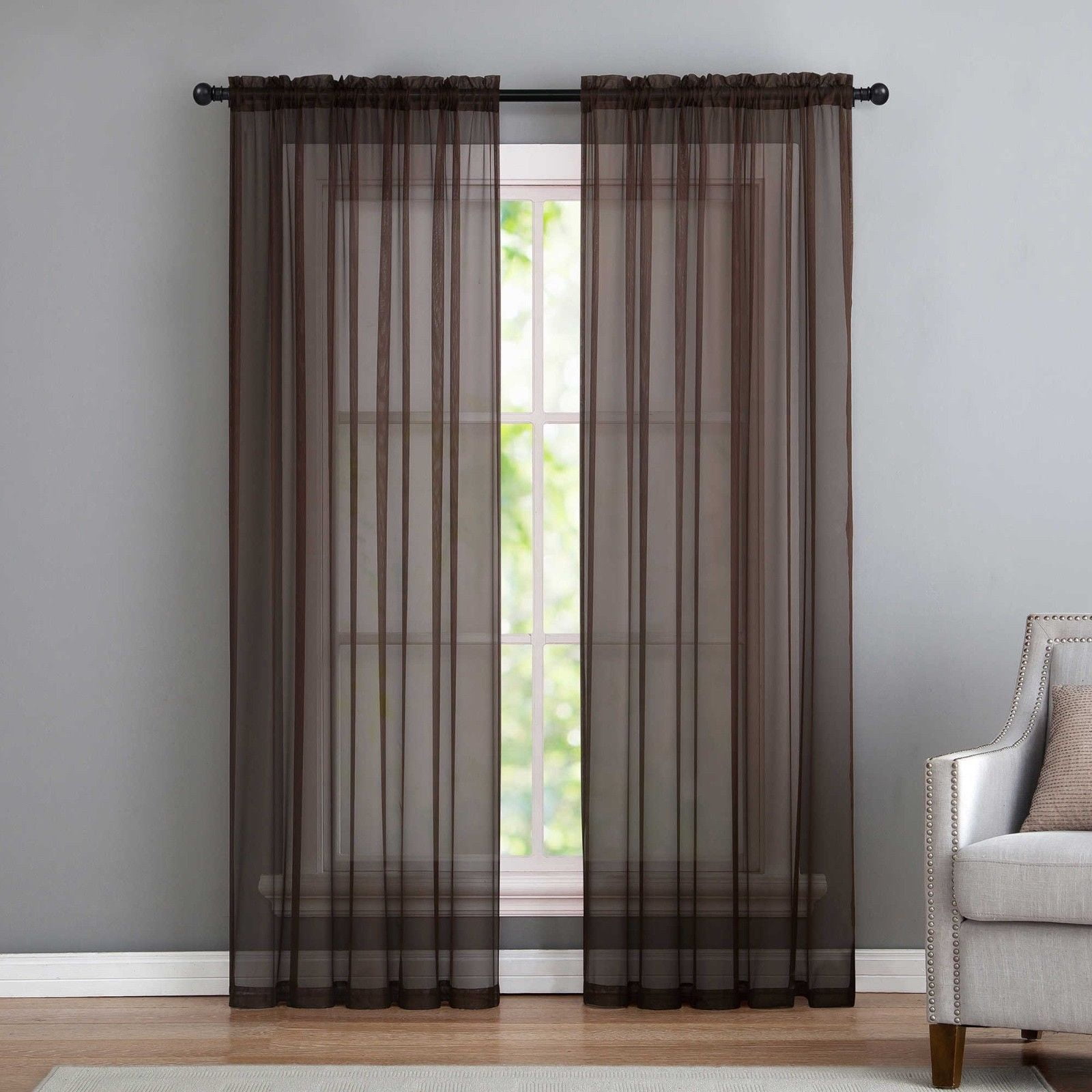 108-inch Extra Long Voile 54" Wide Window Sheer Curtain Panel! - Brown