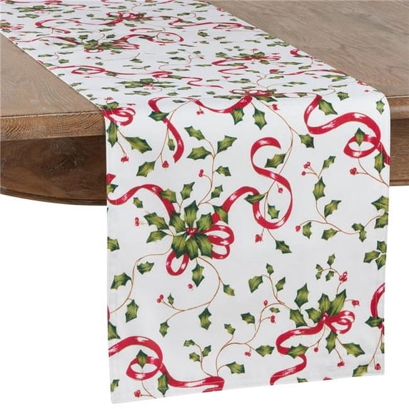 108 x 0.25x 16 in. Holly & Ribbon Design Table Runner, White