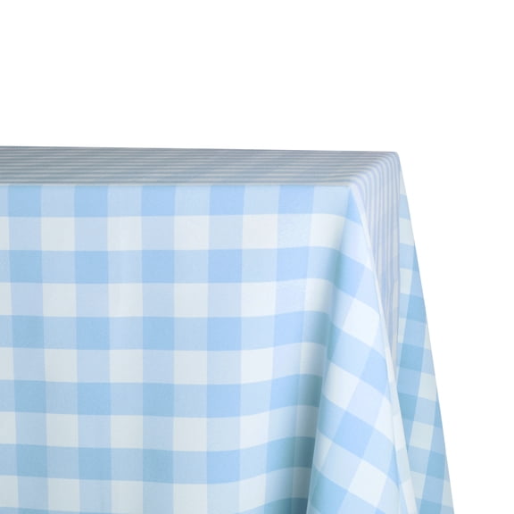 108" x 156" Rectangular Baby Blue and White Check Tablecloth Polyester | Wedding Tablecloth | 8' King Table Drape
