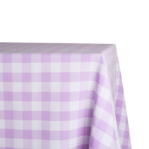108" x 156" Rectangular Lilac and White Check Tablecloth Polyester | Wedding Tablecloth | 8' King Table Drape