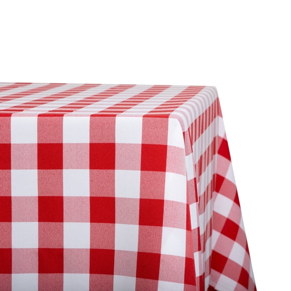 108" x 156" Rectangular Red and White Check Tablecloth Polyester | Wedding Tablecloth | 8' King Table Drape