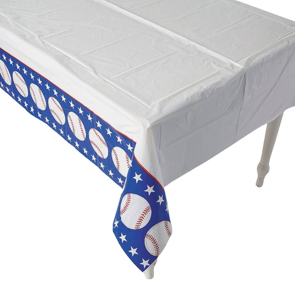 108" x 54" Baseball Party Rectangle Disposable Plastic Tablecloth