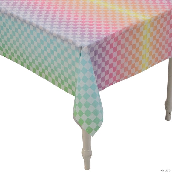 108" x 54" Pastel Checkered Rainbow Party Rectangle Disposable Plastic Tablecloth