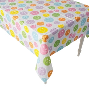108" x 54" Pastel Smile Face Rectangle Disposable Plastic Tablecloth