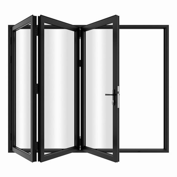 KaMic 108" x 80" 3 Panels Aluminum Folding Door In Black, Folded Out From Right To Left