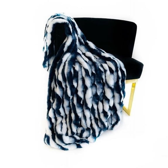 108 x 90 in. Snow Chinchilla Faux Fur Luxury Throw Blanket, White & Navy