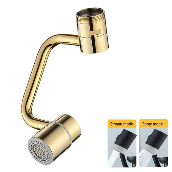 1080° Brass Rotating Faucet Extender Aerator, Dual Function 2-Spray High-Pressure Head, Big-Angle Swivel for Kitchen Bath Pet, Leak-Proof Tap Attachment Gold