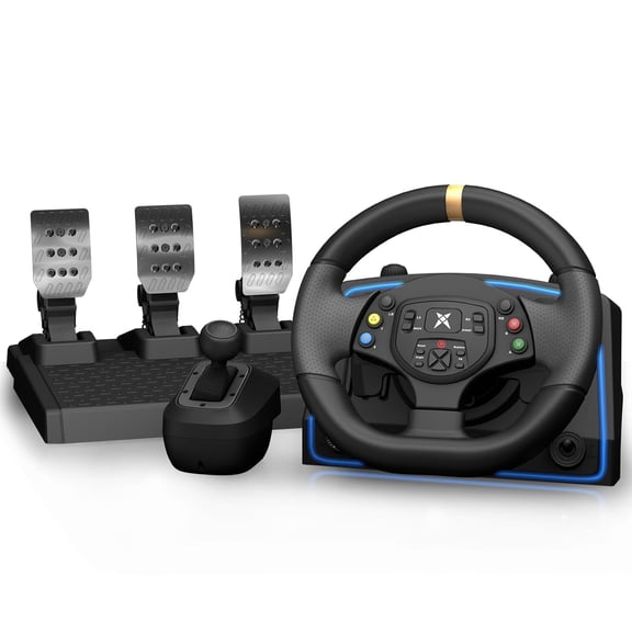 1080 Degree PC Racing Wheel with Hall Effect Pedals and H-Shifter, Magnetic Induction Sim Steering Wheel for PC, Euro Truck Simulator 2