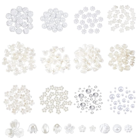 1080 Pcs Pearls Cabochons Beads Kits Flower Pearl FlatBacks Beads Mixed Luster Loose Beads for DIY Scrapbooking Craft Shoes Phone Nail Art Jewelry Making for DIY