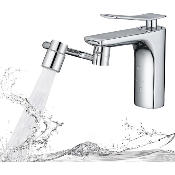 1080° Rotating Faucet Extender for Bathroom Sink, Sink Water Faucet Aerator with Brass Extension, Sink Extender with Adjustable Swivel Arm, Fit to Faucet Threads, 15/16”, and 55/64”