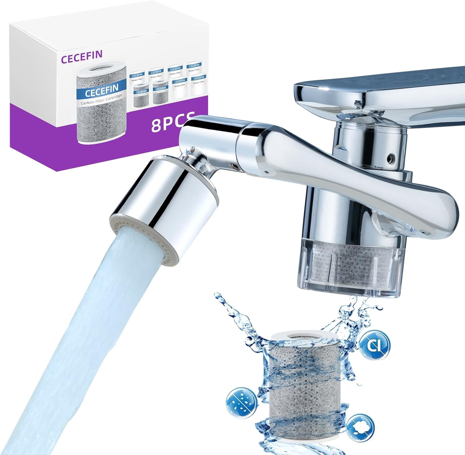 1080° Swivel Faucet-Extender Sink-Aerator - 2 Mode Splash Water Filter Extension, Kitchen Bathroom 360° Rotatable Spray Attachment, Multifunctional Universal Robotic Arm -Wash Hand/Hair/Face