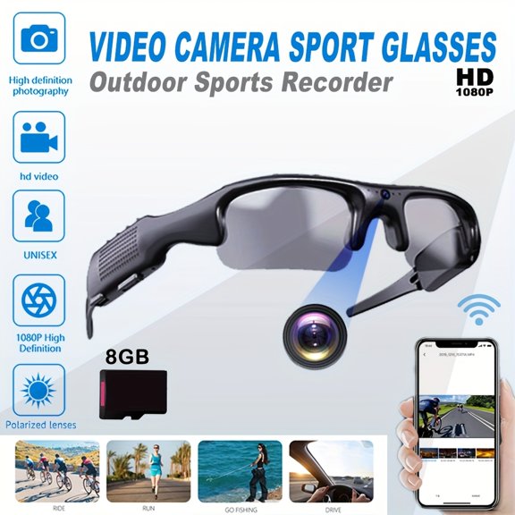 1080HD Smart Glasses Camera, 4H Recording Sports Action Cam with Polarized Lenses & 64GB Storage for Cycling Motorcycle Fishing