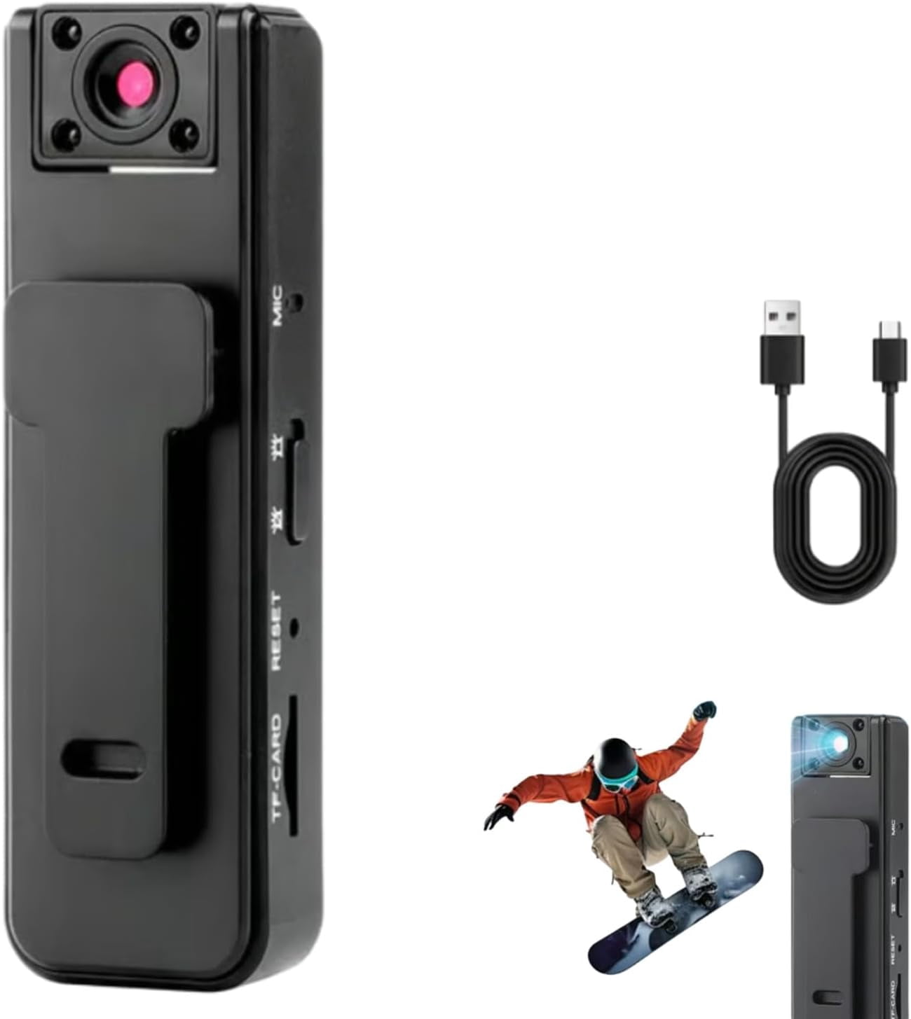1080P 2-in-1 Sports Video & Audio Recorder, Portable Clip-On Wearable Camera with Night Vision, Mini Body Camera for Outdoor Sports, Cycling