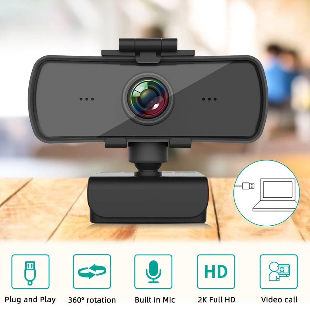 1080P/2K Webcam with Full HD, Built-in Digital Microphone, Plug and Play for Video Conferencing, Online Courses & Live Streaming