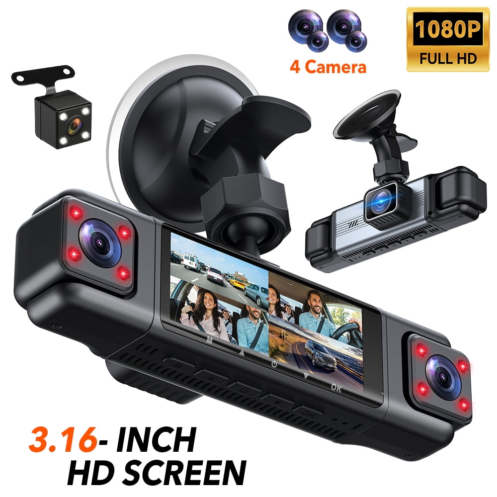 1080P 4 Channel Dash Camera - 360° Front/Rear/Inside View, 3.16” Touch ...
