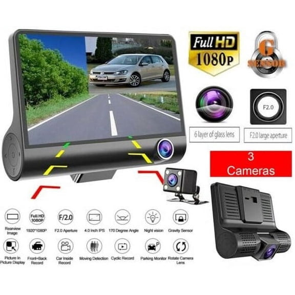 1080P 4" Dual Lens HD Car DVR Rearview Video Dash Cam Recorder Camera G-Sensor