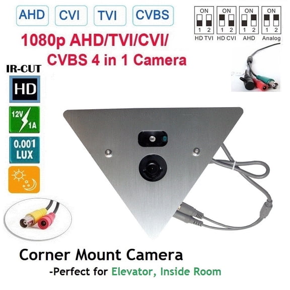 1080P 4 in 1 HD CVI/TVI/AHD/Analog Corner Mount/Elevator Camera - Fixed 2.8mm Lens